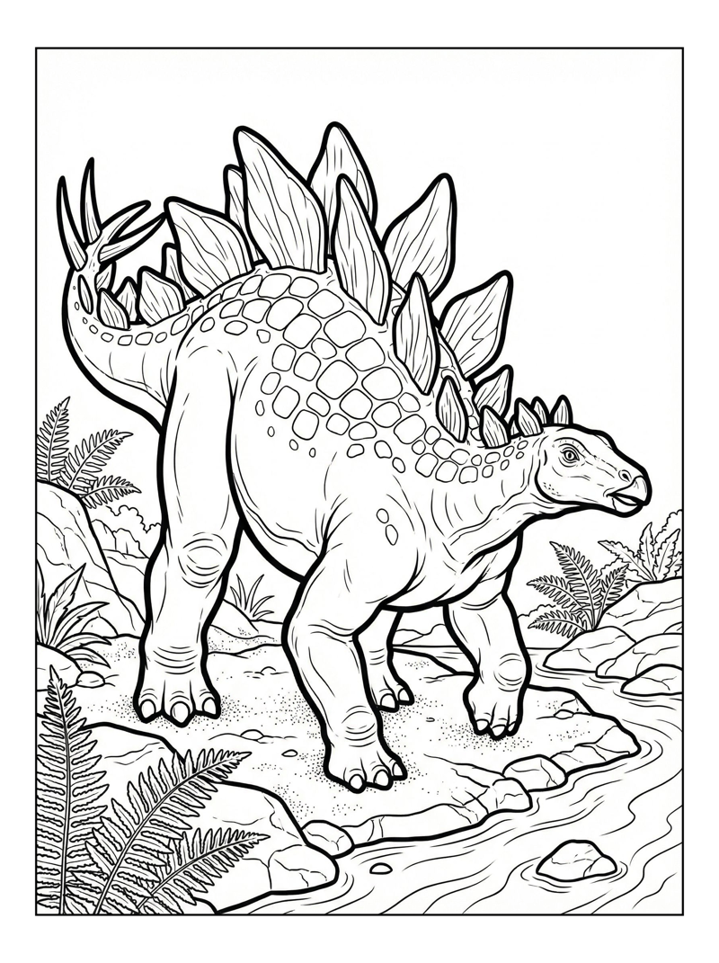 Stegosaurus Standing By River Bank