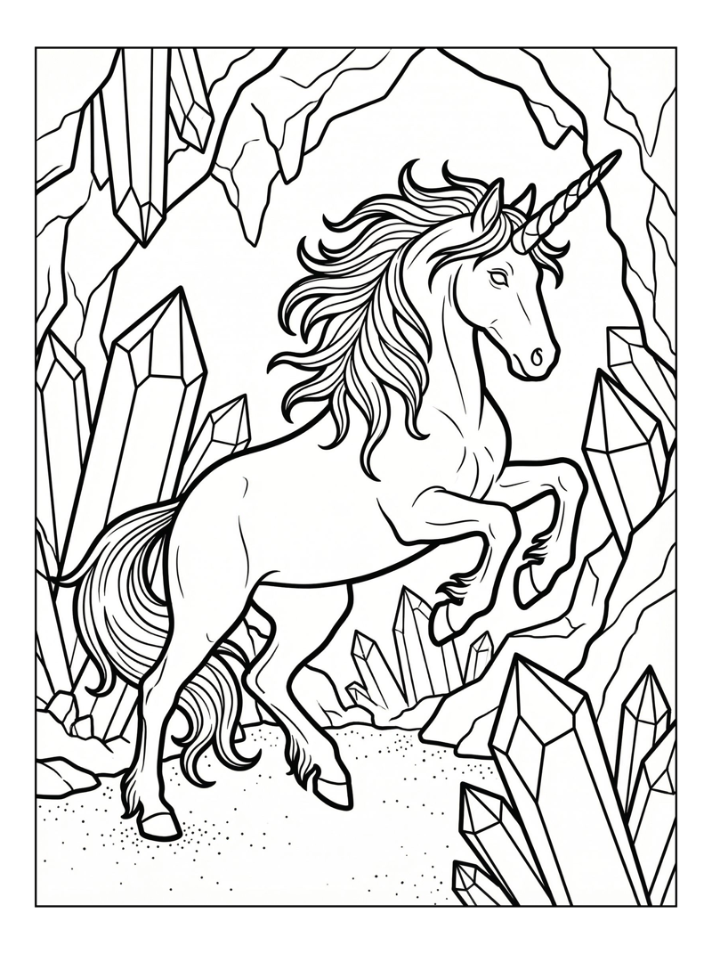 Unicorn Leaping In Crystal Cave