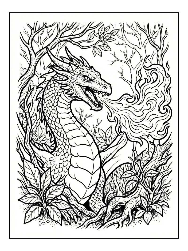 Wyvern Breathing Fire In Forest