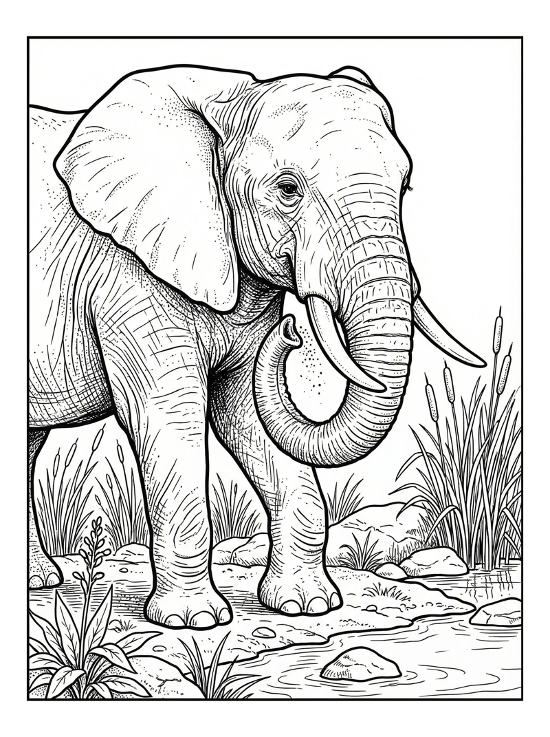 African Bush Elephant Stands By River
