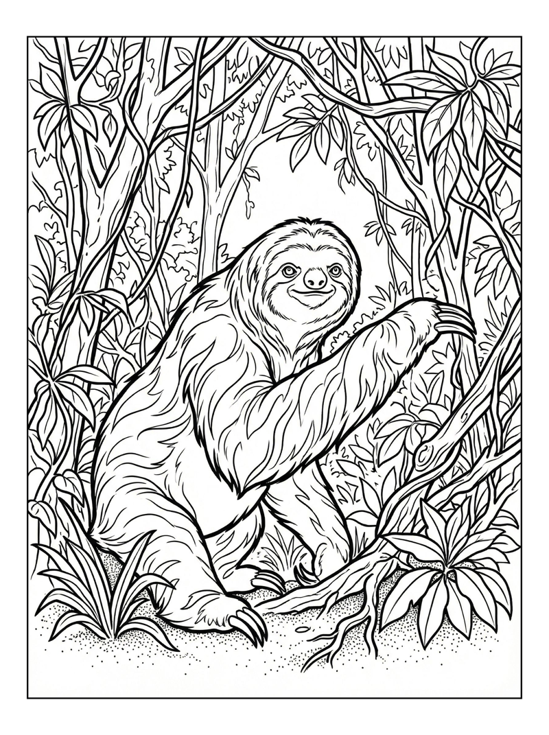 Brown throated Sloth Reaching Jungle Trees