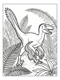 Feathered Velociraptor In Fern Forest