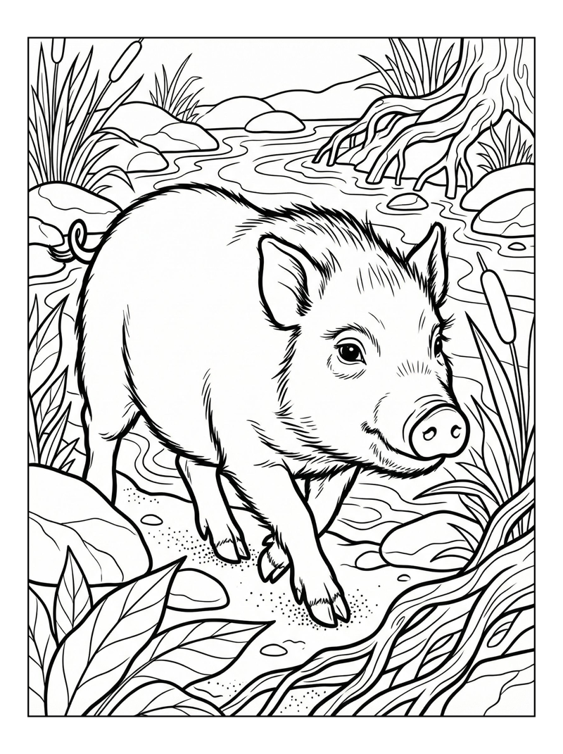 Miniature Pig Trotting By Riverbank
