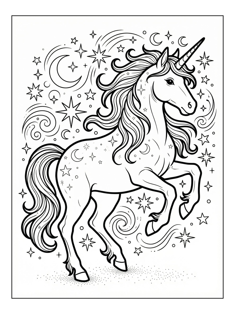 Celestial Unicorn Prancing In Starry Sky