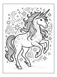 Celestial Unicorn Prancing In Starry Sky
