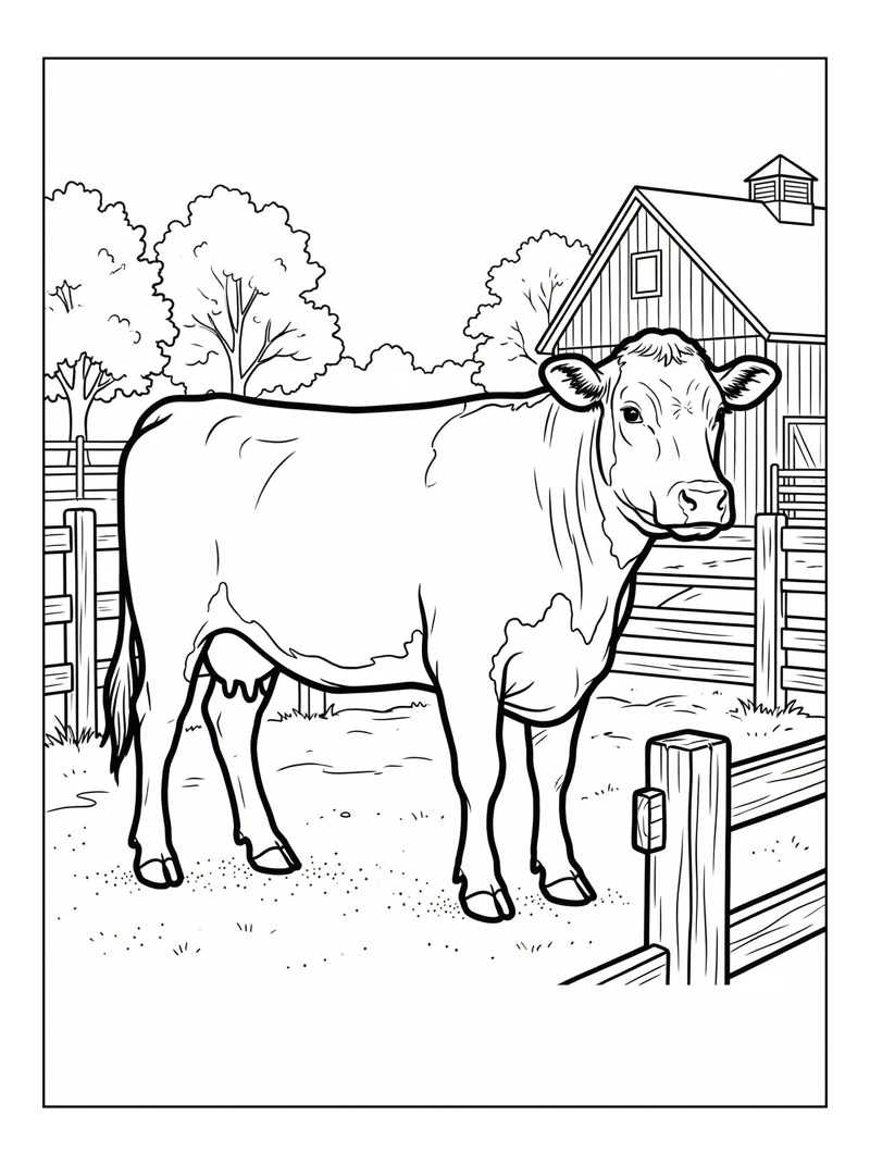 Hereford Cow Standing In Farmyard