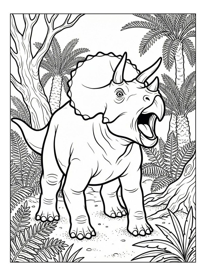 Triceratops Roaring In Cretaceous Forest