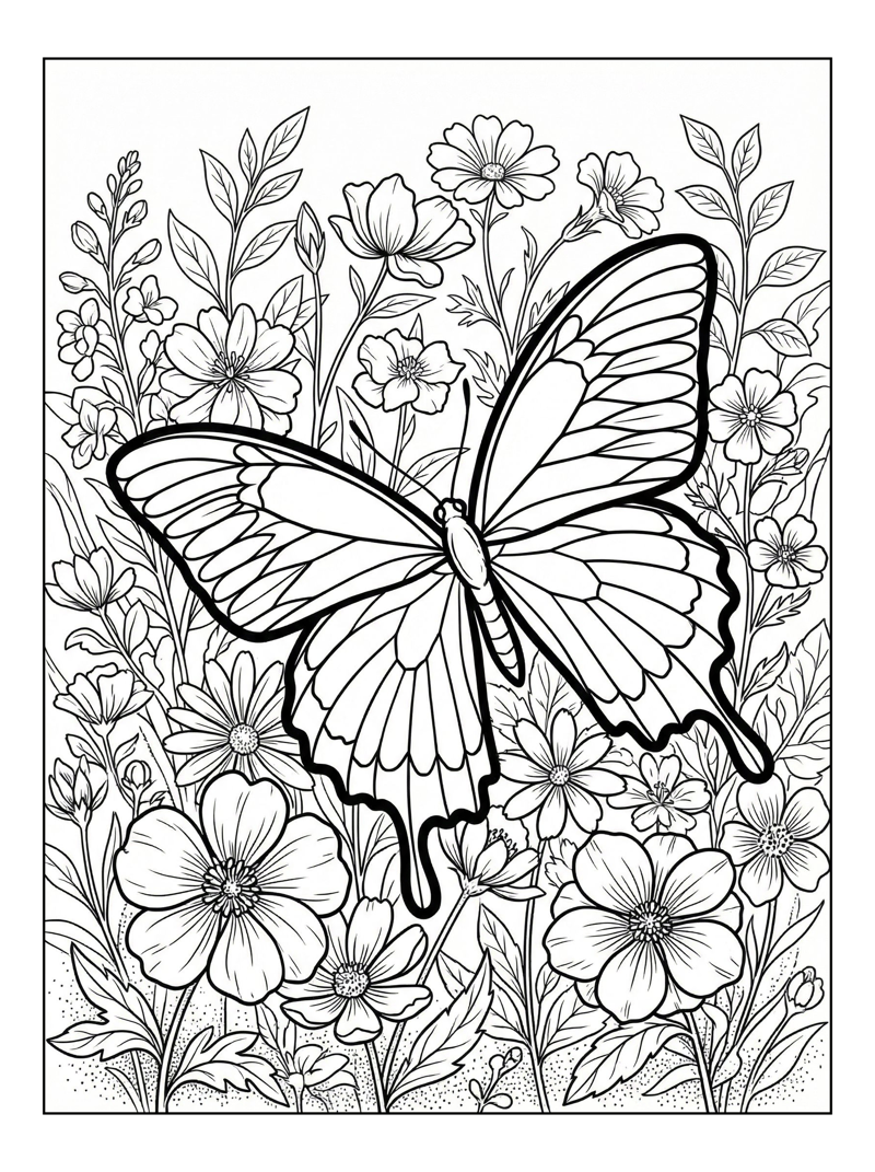Ulysses Butterfly Flying In Flower Garden