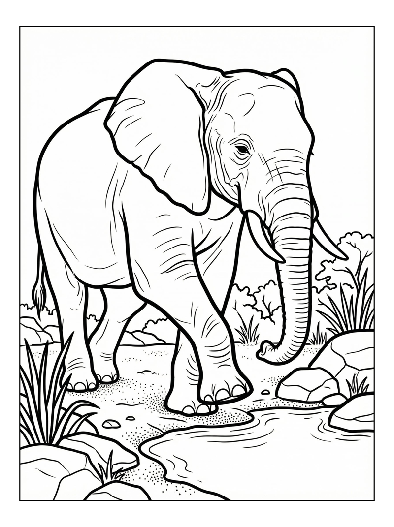 African Bush Elephant Stomping Watering Hole