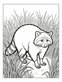 Raccoon Watching In Tall Grass