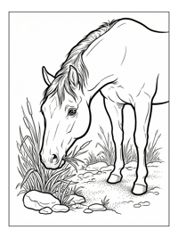 Stallion Nuzzling Riverbank Grass