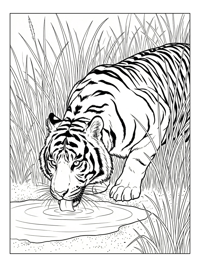 Sumatran Tiger Drinking In Tall Grass