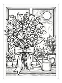 Smiling Daisies Tulips Bouquet On Windowsill