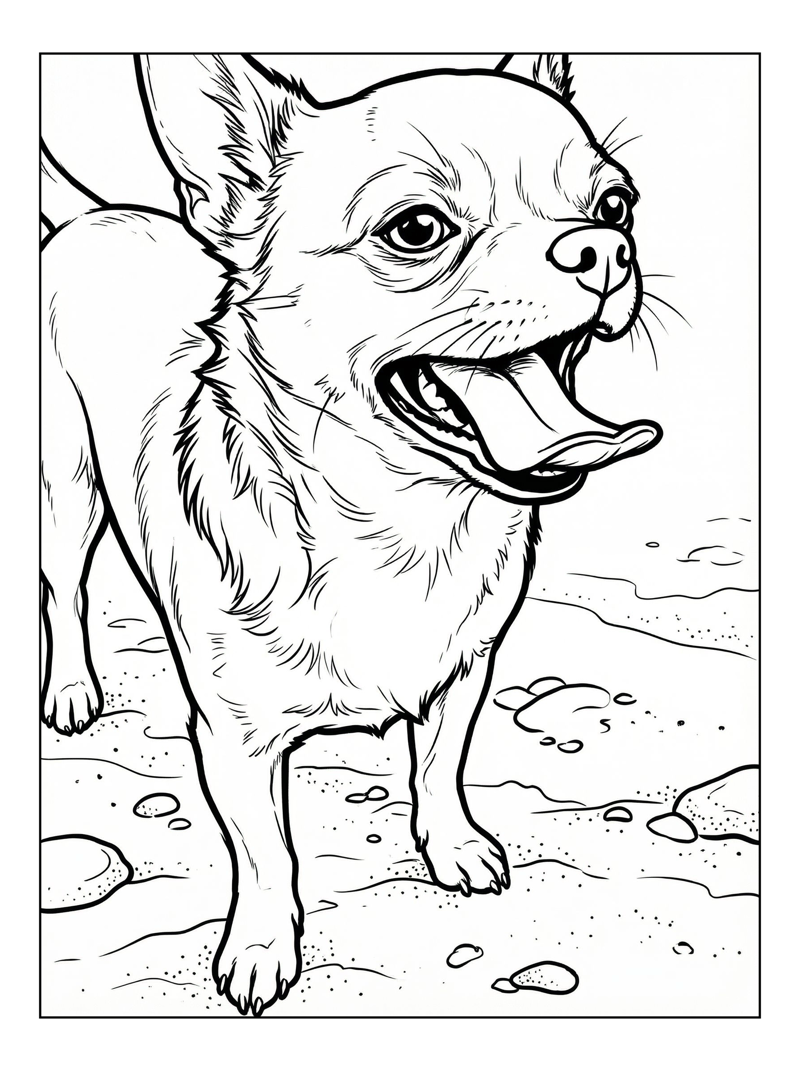 Chihuahua Panting On Sandy Beach