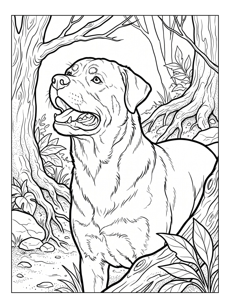 Rottweiler Barking In Woodland Trail