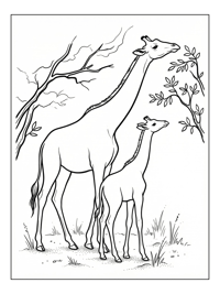 Giraffe Mother Calf Reaching Leaves
