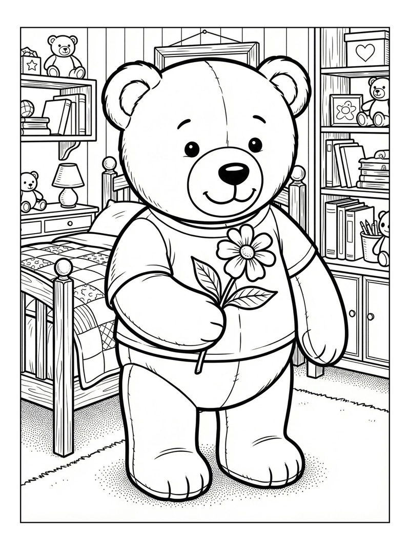 Teddy Bear Offering Flower In Bedroom
