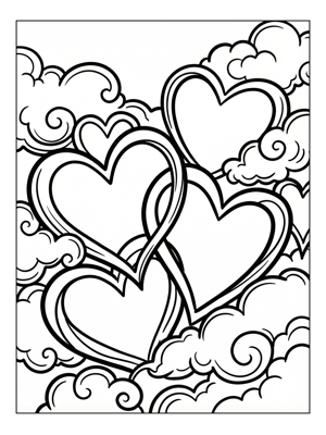 Interlocking Hearts Floating In Cloudscape