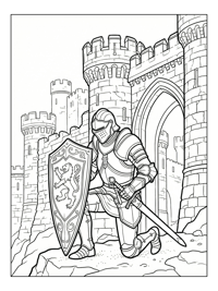 Knight Errant Kneeling At Castle Gate