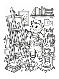 Cat Artist Painting In Studio