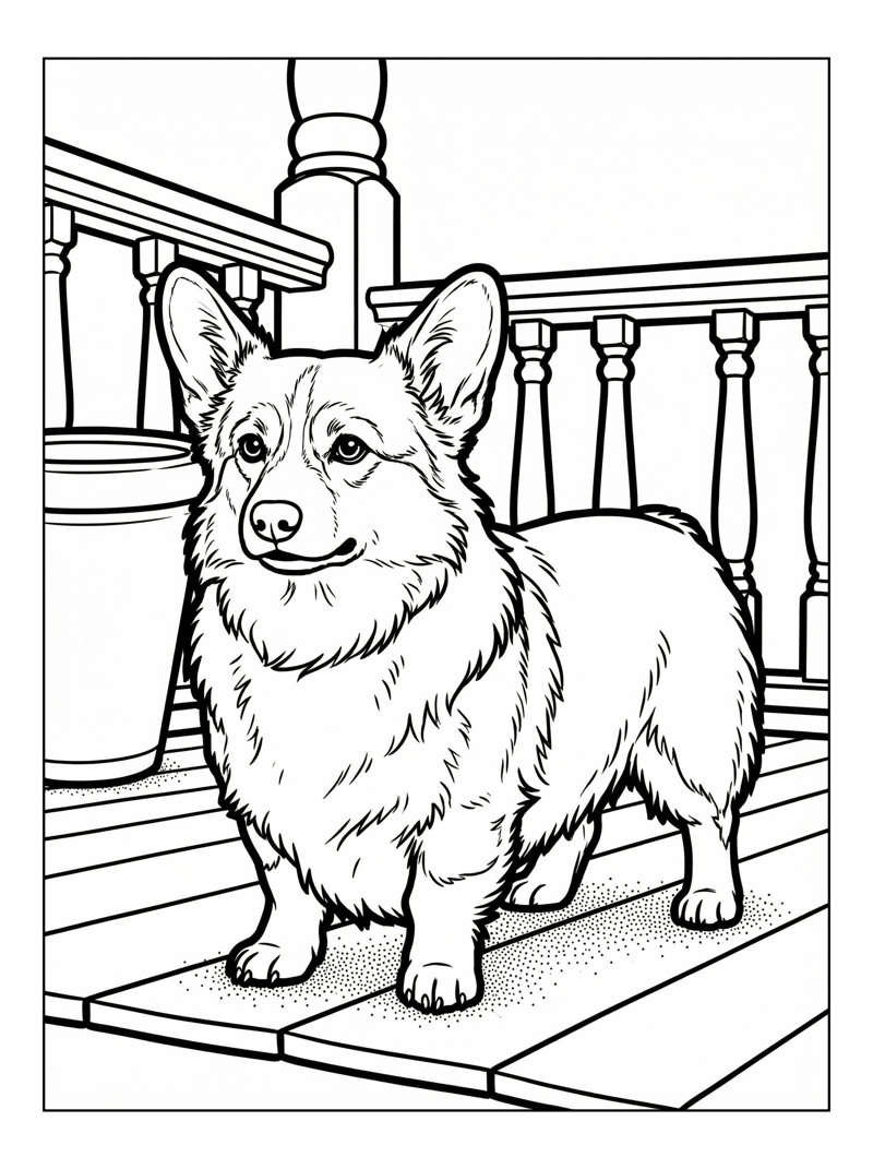 Pembroke Welsh Corgi Standing On Porch