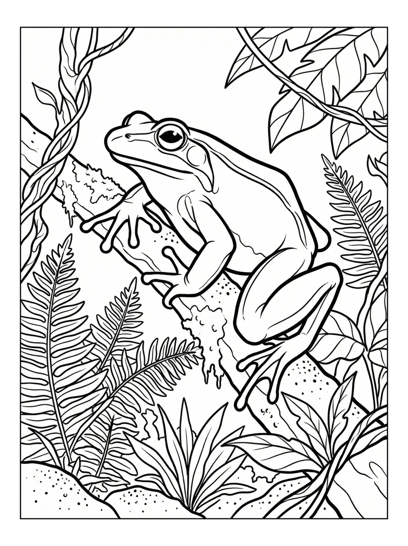 Wood Frog Balancing In Tropical Jungle