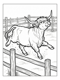 Highland Cow Frolicking Fenced Paddock