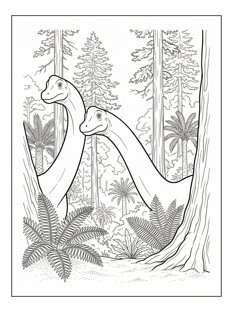 Brachiosaurus Pair Looking In Jurassic Forest
