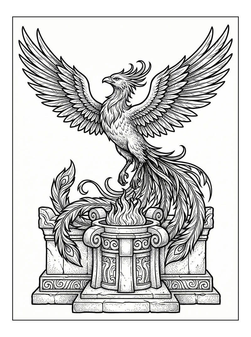Phoenix Spreads Wings On Temple Altar
