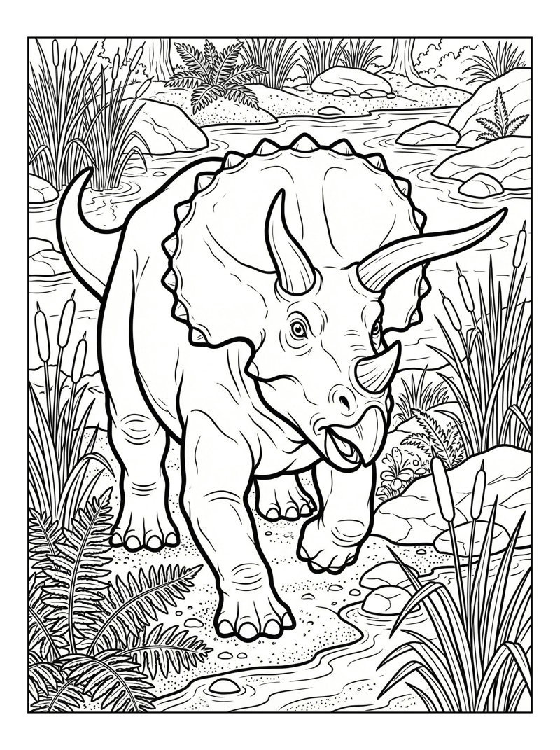 Triceratops Charging By Riverbank