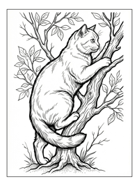 British Shorthair Cat Climbing Tree