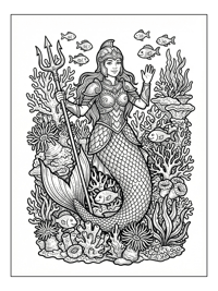 Warrior Mermaid Waving Trident In Coral Reef