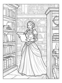 Knight Princess Holds Scroll In Library