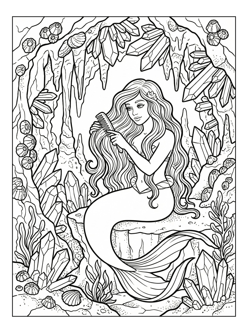 Mermaid Princess Brushing Hair Crystal Grotto