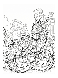Forest Dragon Resting Among Ancient Ruins