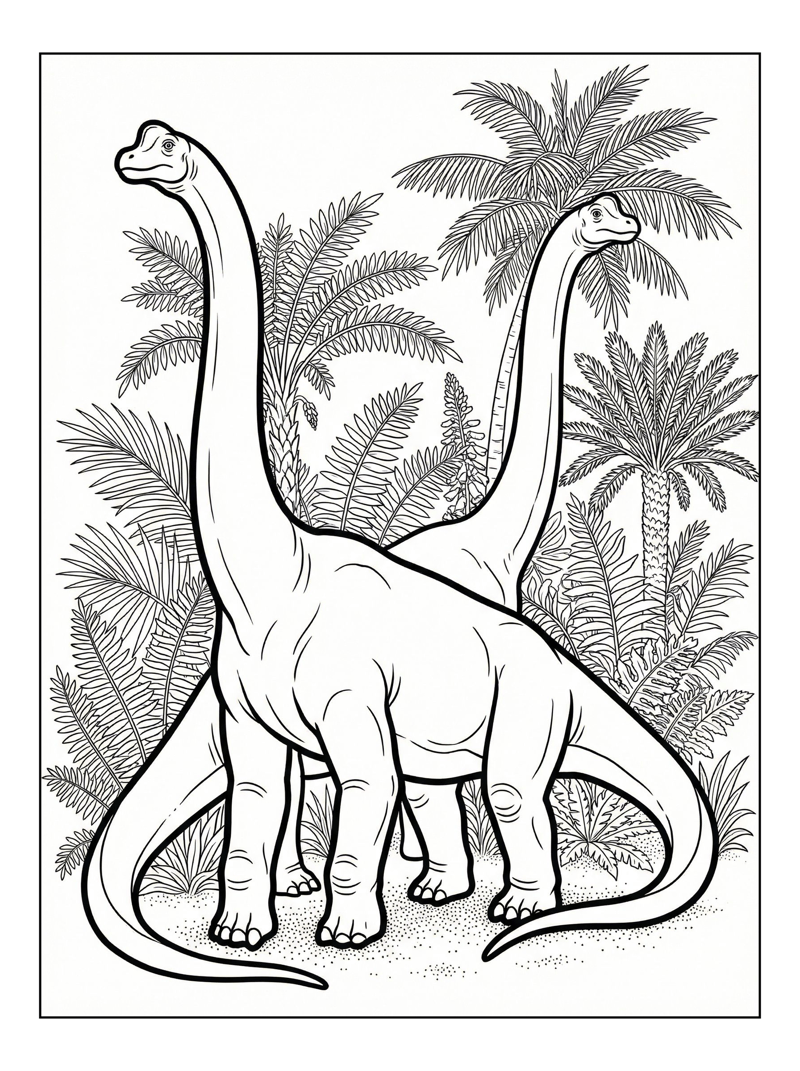Brachiosaurus Dinosaurs Tropical Jungle Scene