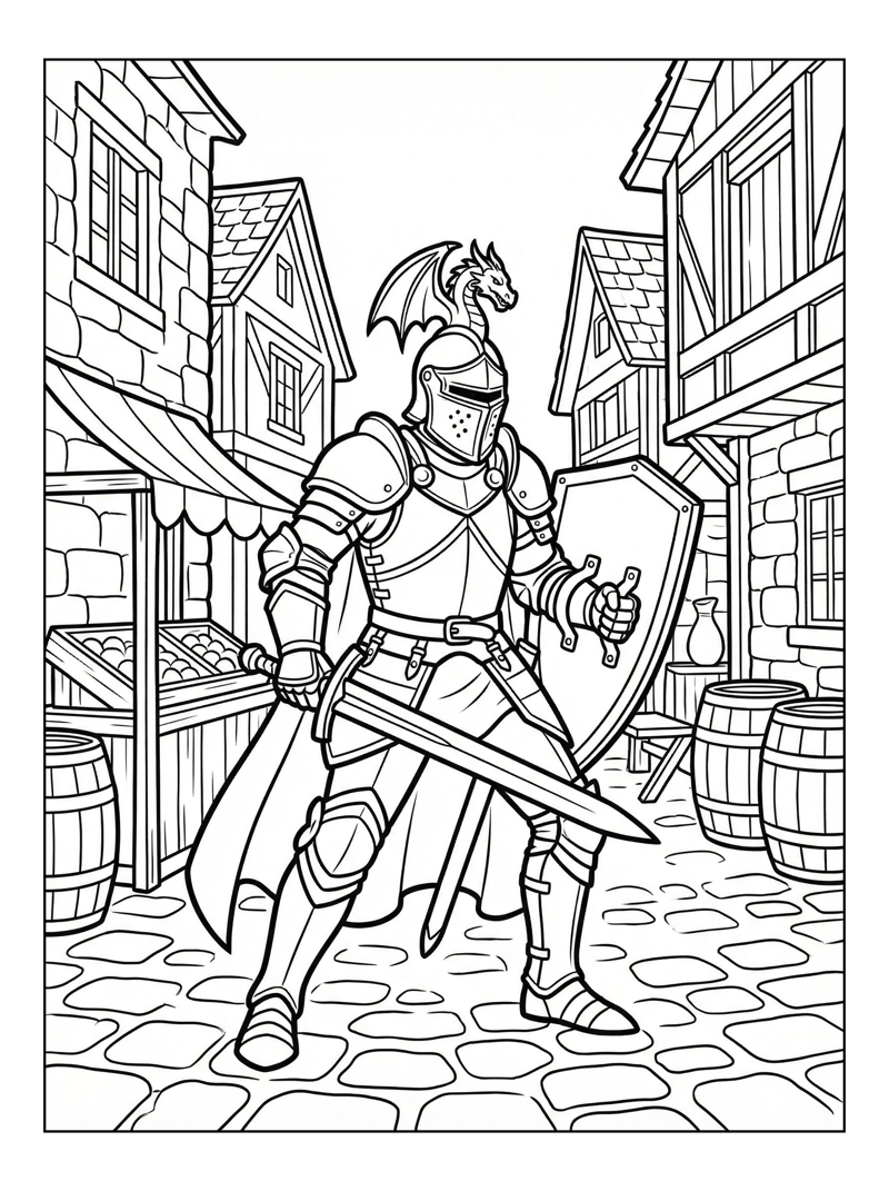 Dragon Knight Defending Village Square