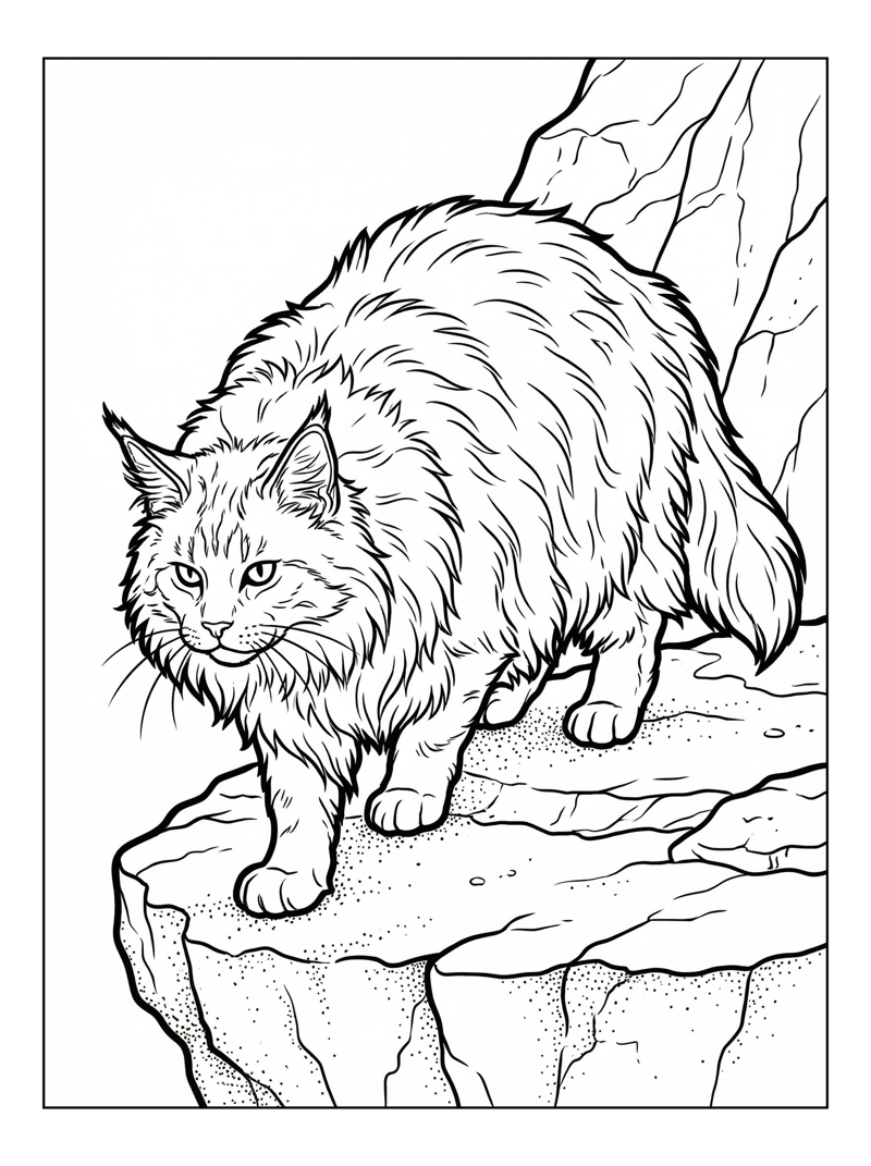 Maine Coon Cat Stalking On Stone Ledge