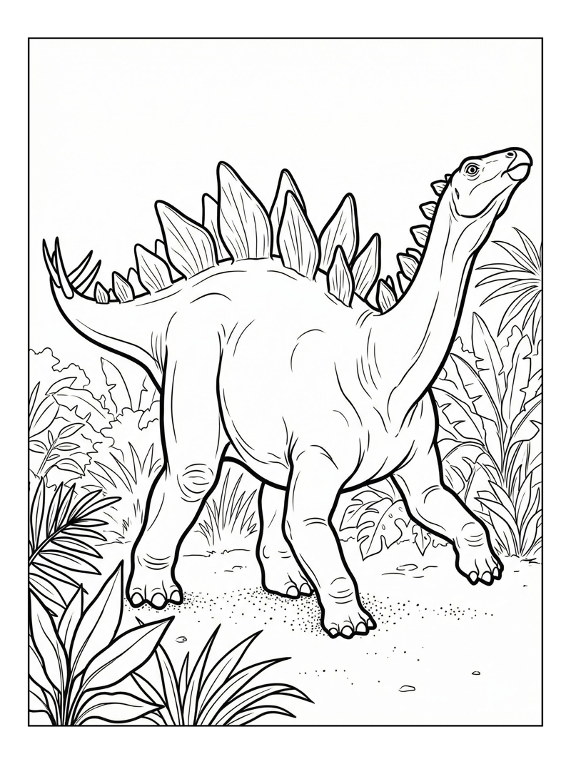 Juvenile Stegosaurus Stretching In Jungle Clearing