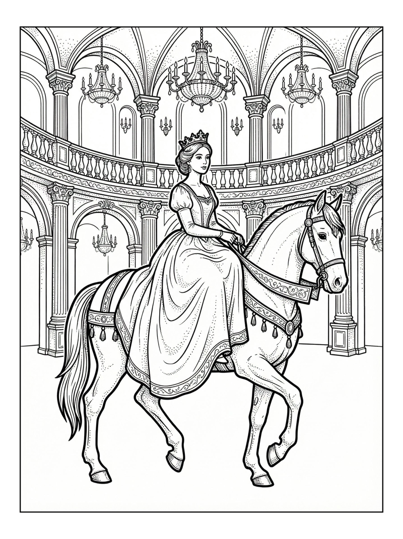 Princess Rides Horse In Grand Ballroom