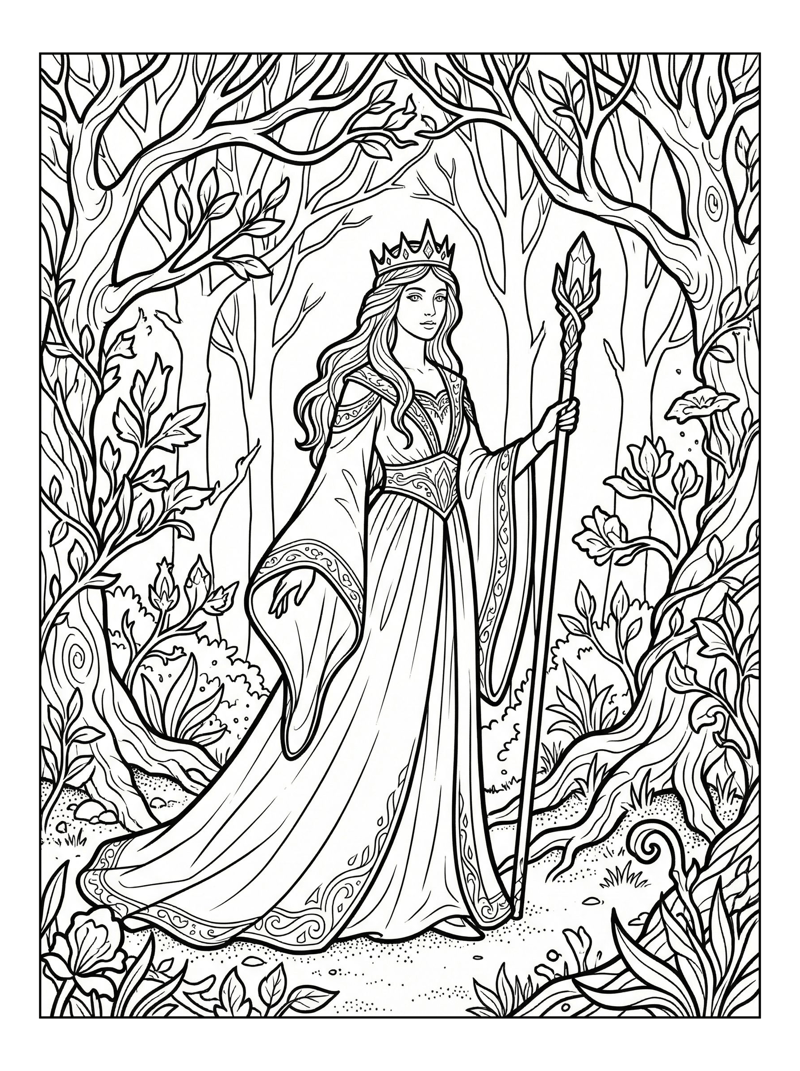 Ice Princess Standing In Enchanted Forest