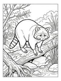 Racoon Balancing Log River