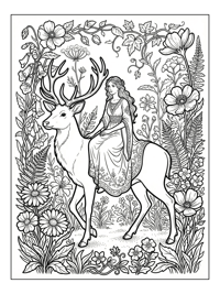 Woodland Princess Riding Stag In Garden