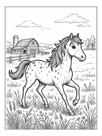 Spotted Horse Trots Through Grassy Field