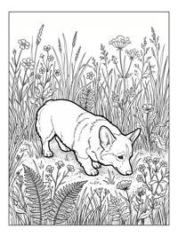 Pembroke Welsh Corgi Sniffing In Meadow