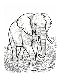 African Bush Elephant Wading In Mud