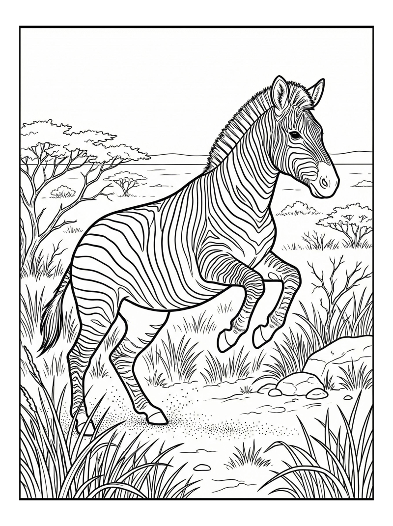 Zebra Leaping African Savanna