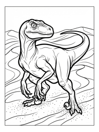 Velociraptor Squatting In Sandy Dunes
