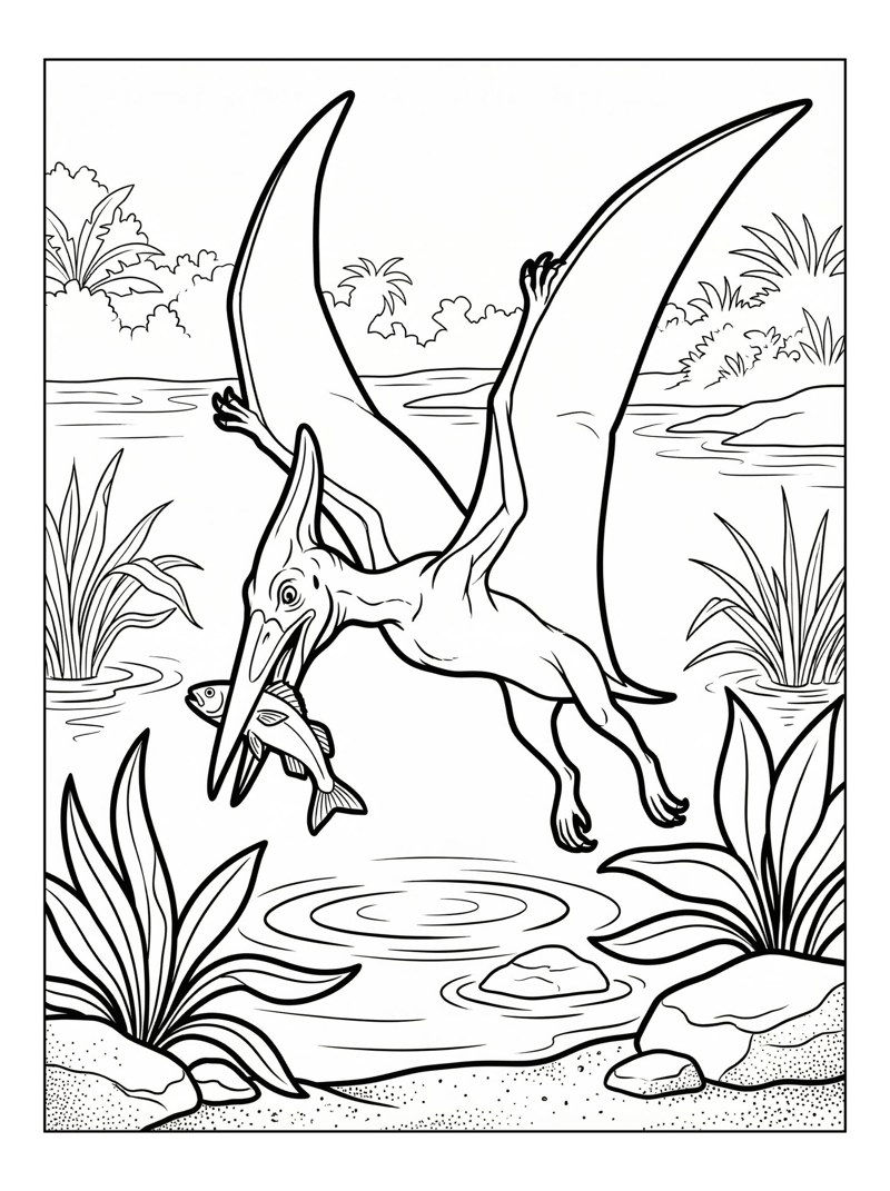 Crested Pterodactyl Fishing In Tropical Lagoon