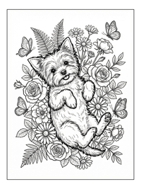 Yorkshire Terrier Puppy Lying Among Flowers